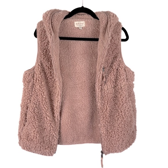 Weatherproof Vintage 1948 Fluffy Pink Sherpa Hooded Vest size M - Picture 1 of 11